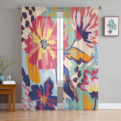 Bloem Abstract Kleurrijk Transparante Gordijnen Voor Woonkamer Slaapkamer Huisdecoratie Keuken Tule Voor Ramen Voile Gordijnen 135W x 114H(cm) pink