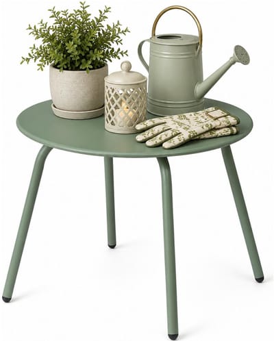 Ambiance Tuin bijzettafeltje - groen - metaal - Dia 50 cm - Hoogte 40 cm - rond - koffietafel