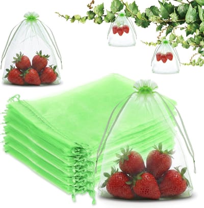 Fruitbeschermjes tegen wespen - Set van 100 Stuks - met trekkoord - Organza Moestuin Netjes - Insectenbescherming tegen Wespen, Vogels & Fruitvliegjes voor Aardbeien, Druiven & Bessen - Tuin Accessoires - 15 x 20 cm