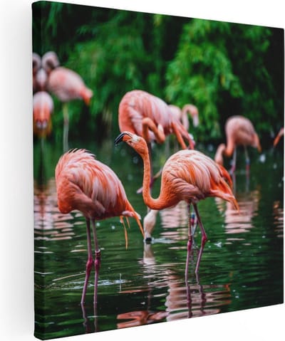 Artaza Canvas Schilderij Vogels - 30x30 cm - Klein - Wanddecoratie Flamingo - Muurdecoratie Dieren - Kamer Accessoires