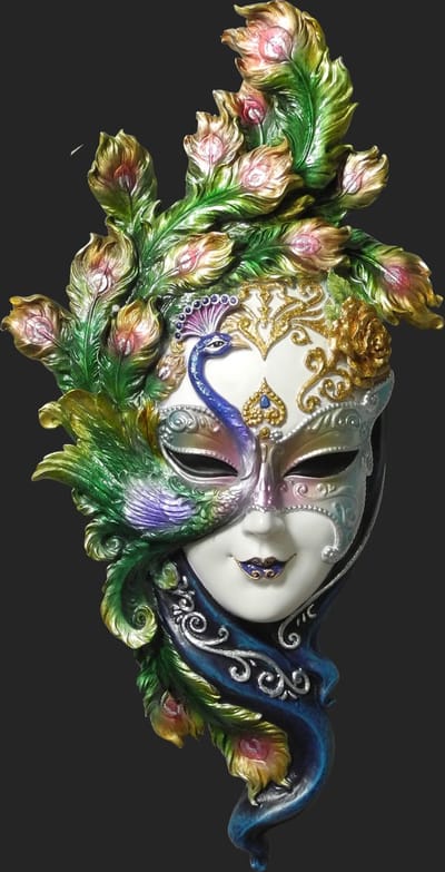 Veronese Design - Venetiaans Masker Il Pavone (Pauw) - zeer gedetailleerd en subtiel! - (hxbxd) ca. 35cm x 17cm x 5cm
