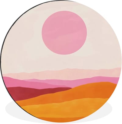 WallCircle - Wandcirkel - Muurcirkel - Heuvels - Oranje - Zon - Abstract - Aluminium - Dibond - 30x30 cm - Binnen en Buiten