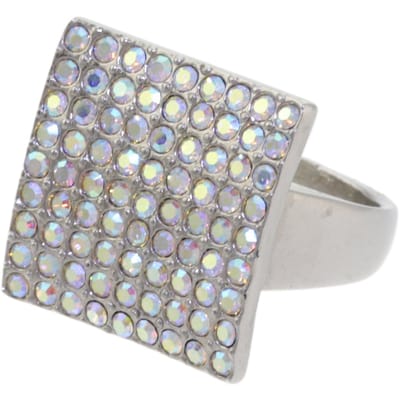 Behave – ring – Regenboogglans kristal – Zilverkleur – Disco glamour stijl