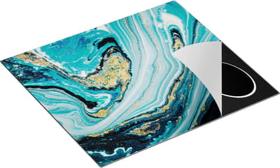 Chefcare Inductie Beschermer Abstracte Luxe Kunst in het Blauw met Goud - 60x50 cm - Afdekplaat Inductie - Kookplaat Beschermer - Inductie Mat
