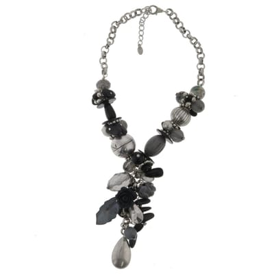 Behave - Ketting - Grote Ketting - Zilver Kleur - Zwart - Bloemen - Metaal - 50 cm