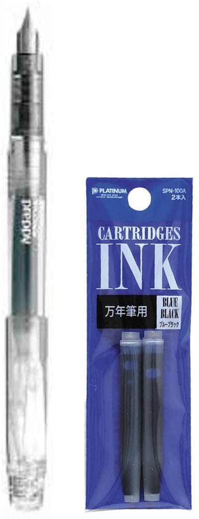 Platinum - Preppy Fountain pen Japan - Fine - 0,3 - TRANSPARANT - vullingen DONKERBLAUW