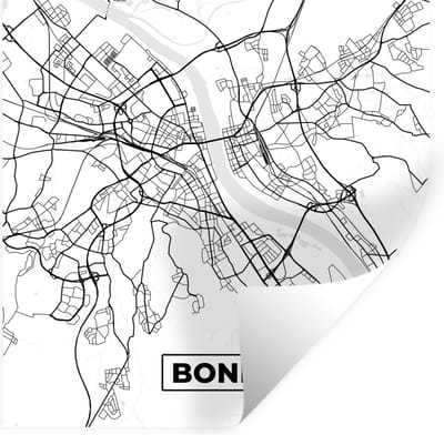 Muurstickers - Sticker Folie - Plattegrond - Kaart - Bonn - Stadskaart - 100x100 cm - Plakfolie - Muurstickers Kinderkamer - Zelfklevend Behang XXL - Zelfklevend behangpapier - Stickerfolie