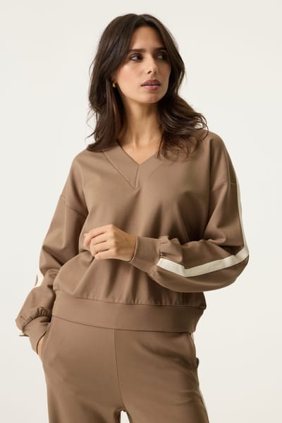 GARCIA Dames Effen Sweater Bruin Lange mouw