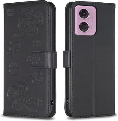 Coverup Hoesje - Geschikt voor Motorola Moto G04(s) / G24 / E14 Hoesje - Coverup Klavertje Book Case - Zwart