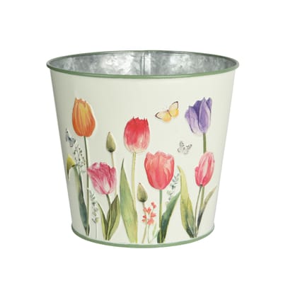 OttoSimon bloempot zink buiten kleurrijk rond 13,3 cm decoratie.