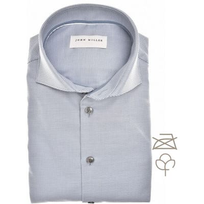 John Miller Overhemd Organic Houndstooth Shirt Midden Blauw / male