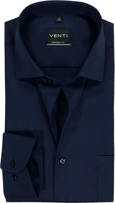VENTI CASA MODA comfort fit overhemd - structuur - donkerblauw - Strijkvrij - Boordmaat: 40 (EU maat: M)
