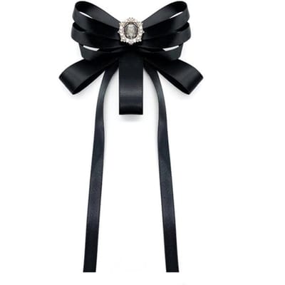 Strik Stof Lint Broche Kristal Strik Retro Kragenspelden Corsage Shirt Stropdas Broches Voor Vrouwen Kledingaccessoires zwart