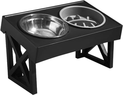 Verhoogde Hondenschaal - Voerbak met Standaard - Honden Voeden - In Hoogte Verstelbaar - 45 x 27.5 x 26.5 cm