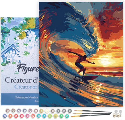 Figured'Art Schilderen op Nummer Volwassenen met lijst Golfsurfen- Handwerk acrylverf Kit DIY Compleet - 40x50cm Canvas al ingelijst