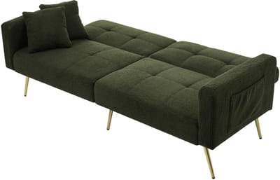 DESMIU Slaapbank 175 x 64 x 72 cm - Verstelbare Rugleuning Met Bedfunctie En Opbergvakken - Voor Woonkamer En Logeerkamer - Stof Antiekgroen