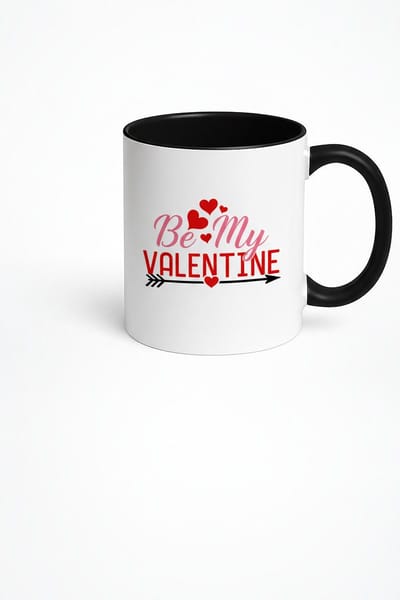 Valentijn Mok 'Be My Valentine' - Romantisch Cadeau met Hartjes & Pijl - Wit/Zwarte Liefdesmok