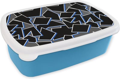 Broodtrommel Blauw - Lunchbox - Brooddoos - Vormen - Geometrie - Zwart - Design - 18x12x6 cm - Kinderen - Jongen