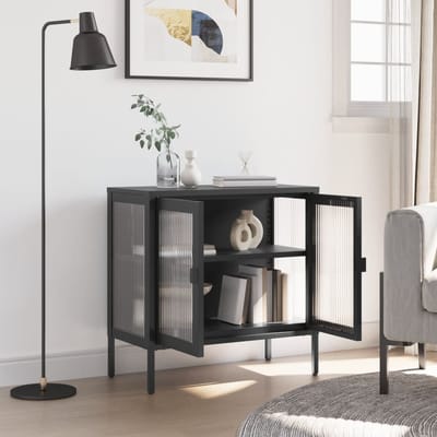 vidaXL - Dressoir - 70x35x70 - cm - glas - en - staal - zwart
