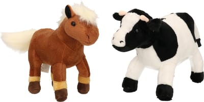 Cornelissen Pluche knuffel boerderijdieren set - Koe en Paard - 20 cm - Zachte kinder knuffels