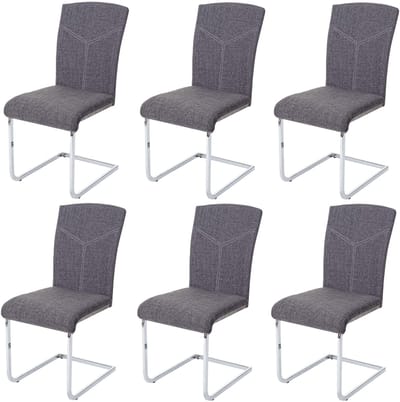Set van 6 eetkamerstoelen MCW-F36, vrijdragende keukenstoel conferentiestoel ~ stof/textiel, grijs