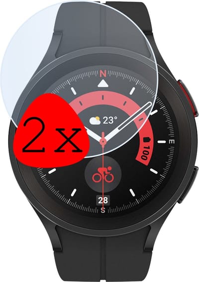 Screenprotector - 2 Stuks Geschikt voor Samsung Watch 5 Pro 45 mm - Extra Sterk - Tempered Glass - Gehard Glas - Beschermglas Screen Cover - Bescherm Protector voor Smartwatch