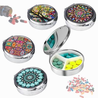Allecto - Pillendoosjes klein - Decoratieve metalen pillendoos - Compact formaat - 4 stuks - Voor dagelijks gebruik - Reisvriendelijk