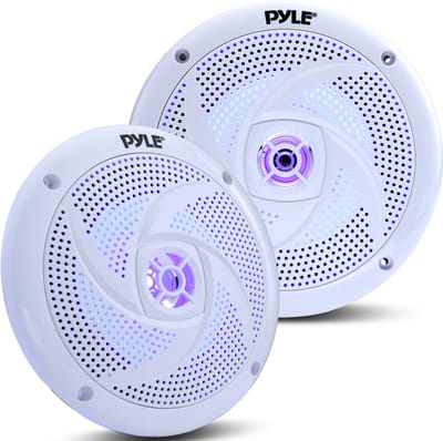 Pyle Marine Luidsprekers - 2-weg Waterdichte Speakers – Weerbestendige Buitenluidsprekers- Audio Stereo Geluidssysteem met LED-verlichting- 240 Watt - 1 Paar - Wit