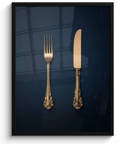 Poster in lijst - Fotolijst 50x70 cm - Posters - Bestek - Donkerblauw - Goud - Posterlijst zwart - Decoratie - Wanddecoratie woonkamer - Muurdecoratie slaapkamer