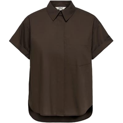 Only bruine dames blouse   Punt kraag   Regular fit   Borstzakken   Blinde knoopsluiting   Korte mouw Bruin XS