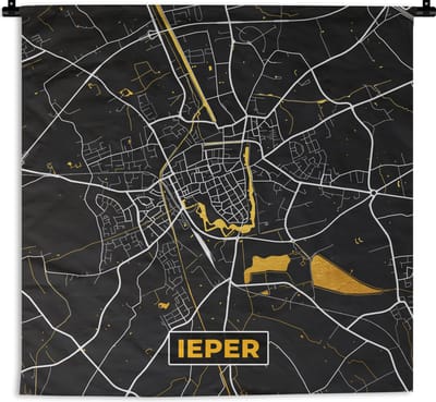 Wandkleed - Wanddoek - Kaart - Ieper - Stadskaart - Plattegrond - Goud - 180x180 cm - Wandtapijt