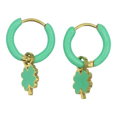 Mintgroene oorringen 10mm - Klavertje vier – Gold-Plated Hypoallergeen Staal