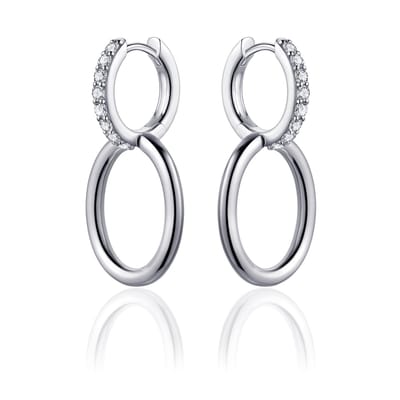 Jewels Inc. - Oorbellen - Oorringen met Ovaal gezet met Zirkonia - 35mm x 15mm - 13.5mmØ - Gerhodineerd Zilver 925