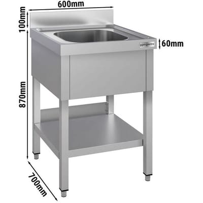 GGM Gastro Spültisch ECO - 600x700mm - mit Grundboden & 1 Becken Zilver
