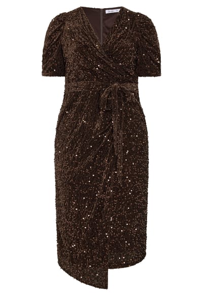 Yours London Chocoladebruine Fluwelen Maxiwikkeljurk Met Pailletten Size 46
