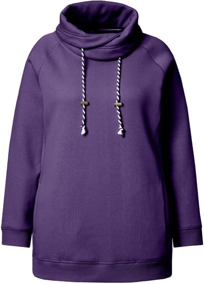 Ulla Popken - Dames - Sweatshirt wijde opstaande kraag zakken lange raglanmouw - Donker violet - Maat 42+
