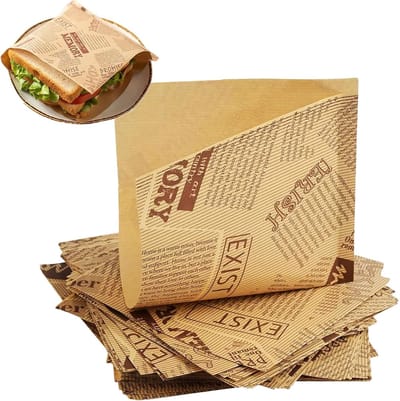 Famanu – Vetvrij sandwichpapier 50 vellen 15x15 cm, retro-opdruk, ideaal voor snacks en streetfood