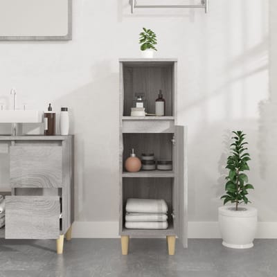 vidaXL - Badkamerkast - 30x30x100 - cm - bewerkt - hout - grijs - sonoma - eikenkleur