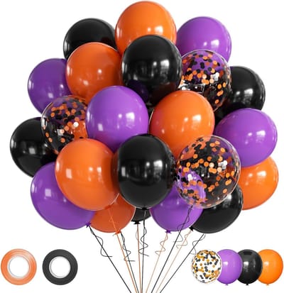 Halloween decoratie - Ballonnen zwart oranje paars - 50 stuks 30cm helium - Voor Halloween feestdecoratie