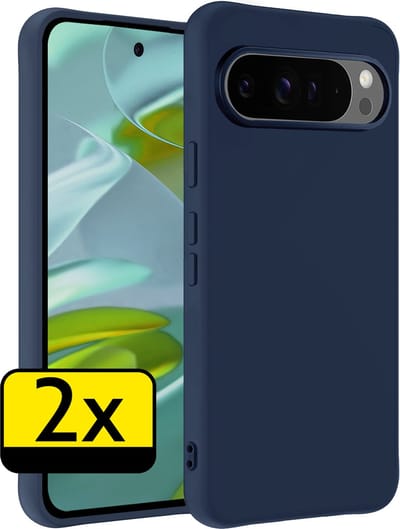 Hoesje - 2 Stuks - Geschikt voor Google Pixel 9 Pro - Sterk & Shockproof - Case Siliconen - Back Cover - Telefoon Hoes - Telefoonhoesjes - Donkerblauw