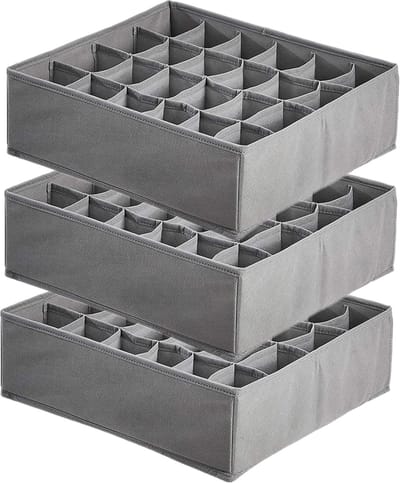 Set van 3 opvouwbare lade-organizers met 24 roosters voor sokken, ondergoed en accessoires
