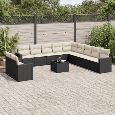 vidaXL - 12-delige - Loungeset - met - kussens - poly - rattan - zwart