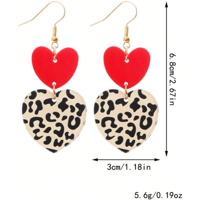 1 Paar Leopardprint Hartvormige Patchwork Oorbellen, Trendy En Modieuze Accessoires, Veelzijdige Oorbellen Voor Vrouwen'S Persoonlijkheid red
