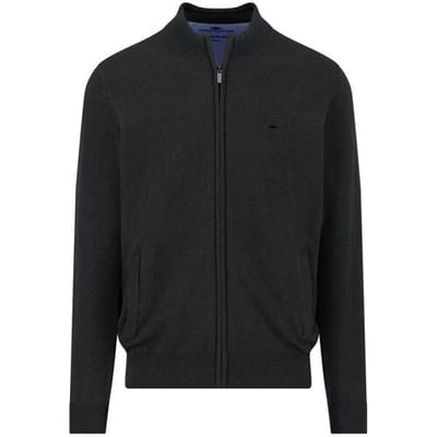 Fynch-Hatton Vest Stand-Up Zip Collar Uni Color Superfine Cotton Knit Zwart / male