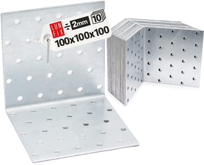 LUN FIX - Hoekverbinder + Gatplatenhoek 100x100x100x2 - 10 Stuk - Kleine Montagehoek - Houtverbinder - Corrosiebescherming - Gathoek