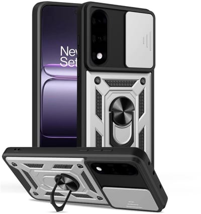 Coverup Hoesje - Geschikt voor OnePlus Nord 5 Hoesje - Coverup Armor Ring Kickstand Back Cover met Camera Shield - Zilver