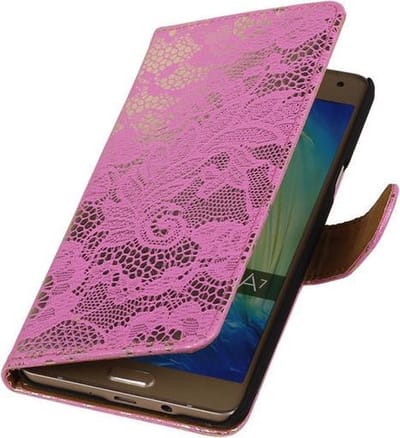 Roze Lace Booktype Samsung Galaxy A7 A700F (2015) Wallet Cover Hoesje