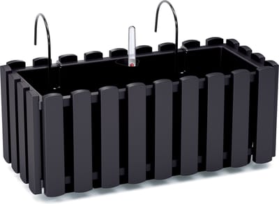 Fence-look plantenbak/bloembak - kunststof - 38 x 18 x 16 cm - antraciet - hangend - voor binnen en buiten