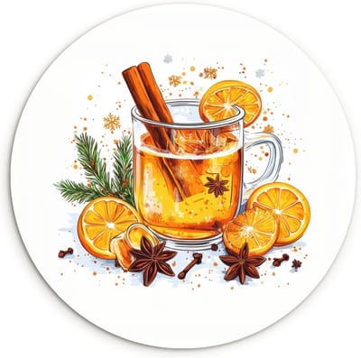 WallCircle® Wandcirkel 30x30 cm - Muurcirkel Warm - Thee - Oranje - Kaneel - Muurdecoratie woonkamer - Wanddecoratie keuken - Kamer decoratie accessoires - Ronde schilderijen