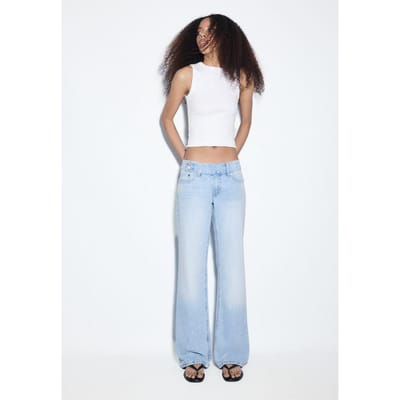 Stradivarius Straight jeans met low-rise en hamerlus  LICHTE MIDDENBLAUWE DENIM WASSING 34
